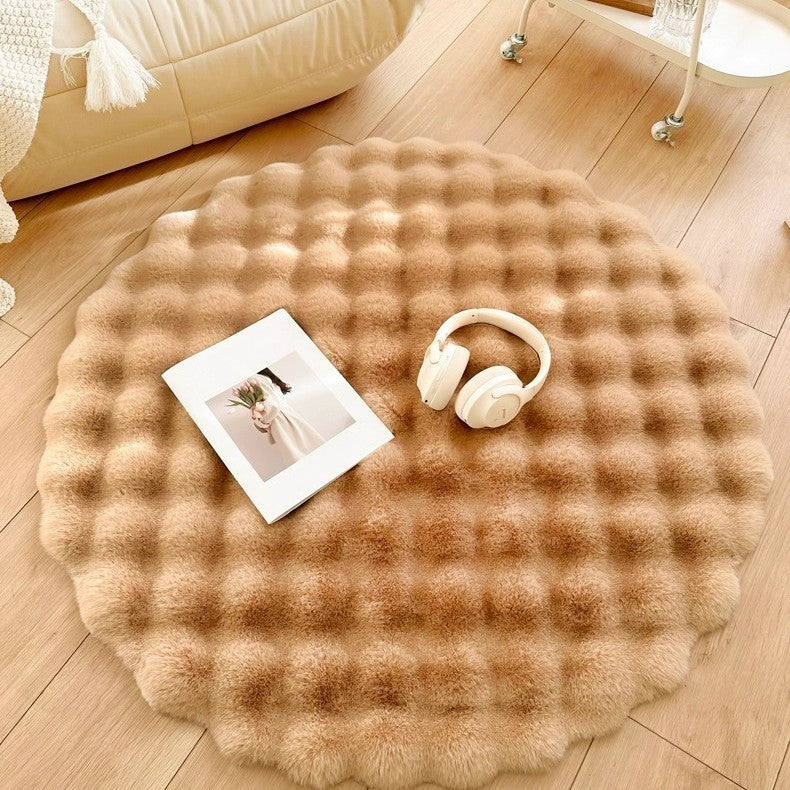 Tapis rond en peluche style lapin couleur crème