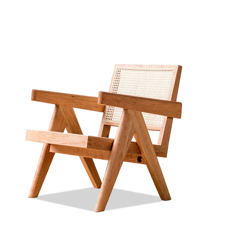 Chaise de loisirs en bois massif et rotin