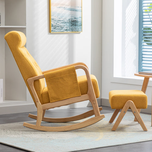 Chaise à bascule avec repose-pieds en lin