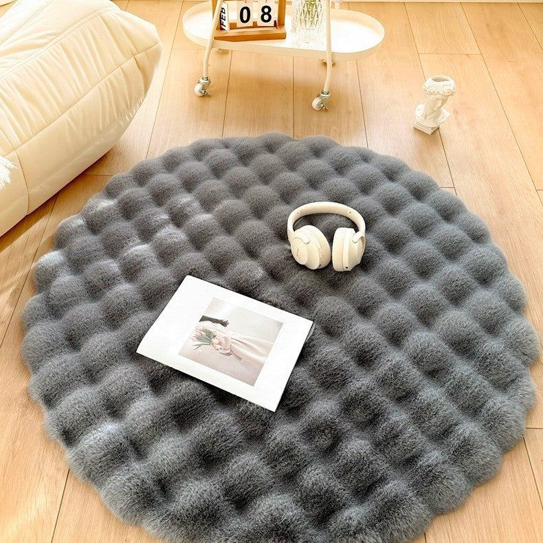 Tapis rond en peluche style lapin couleur crème