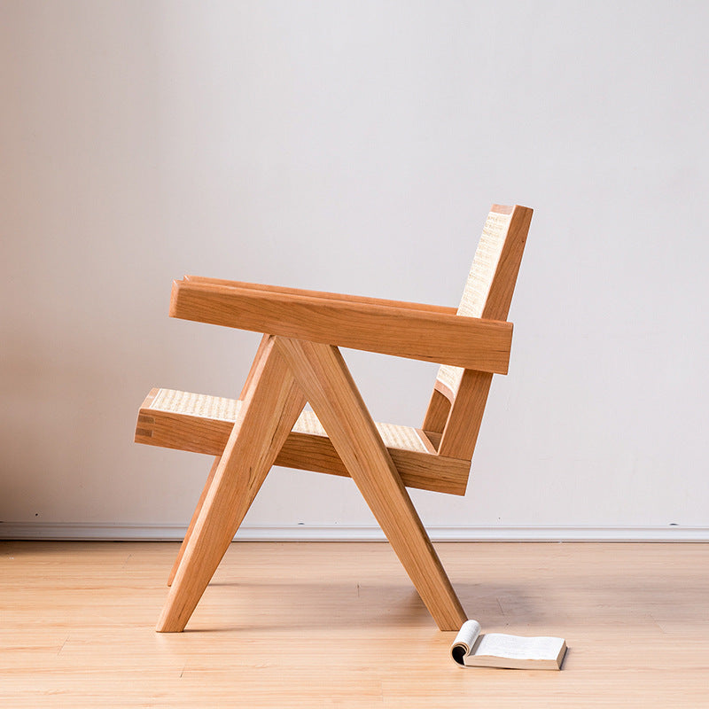 Chaise de loisirs en bois massif et rotin