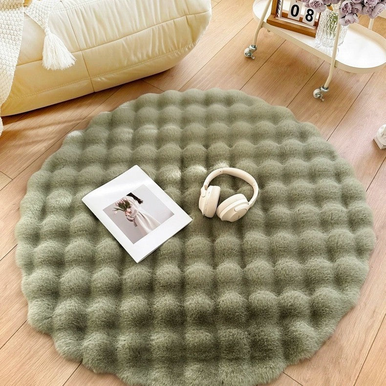 Tapis rond en peluche style lapin couleur crème