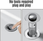 Juego de 2 tapones de lavabo con recogepelos, filtro de drenaje pop-up de acero inoxidable con cesta de filtro extraíble