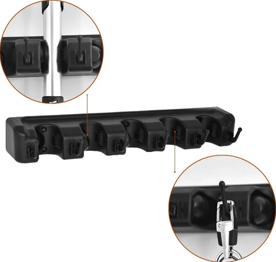 Soporte de escobas para pared, colgador para escobas y fregonas con 6 ganchos, soporte de pared para herramientas