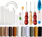 32 Leder-Nähwerkzeuge, DIY-Tool, gewachster Faden, Werkzeugset zum Nähen von Leder, Polstern, Teppichen