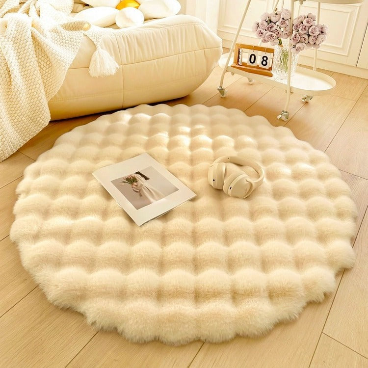 Tapis rond en peluche style lapin couleur crème 