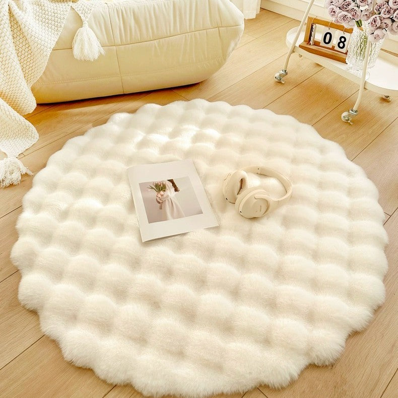 Tapis rond en peluche style lapin couleur crème 