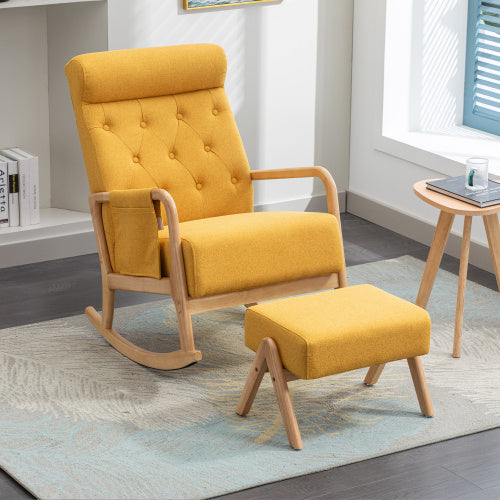 Chaise à bascule avec repose-pieds en lin