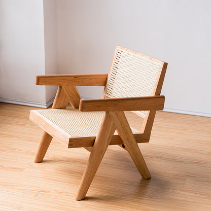 Chaise de loisirs en bois massif et rotin