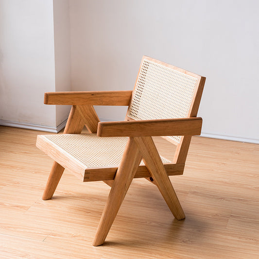 Chaise de loisirs en bois massif et rotin