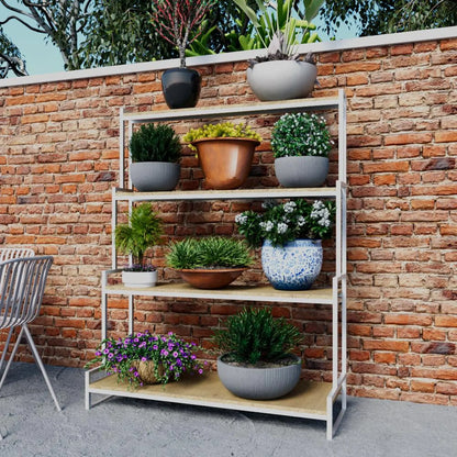 Multi-tiered Metal and Wood Plant Stand – Modern Indoor and Outdoor Garden Shelf