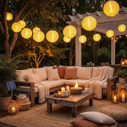 Solar Lantern String Lights Outdoor, Warm White LED Garden Lights, Waterproof Garden Garland, Japanese Lantern Lights, Garden Decorations